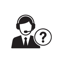 Customer Support Icon Vector Illustration of Call Center Agent with Headset and Question Mark
