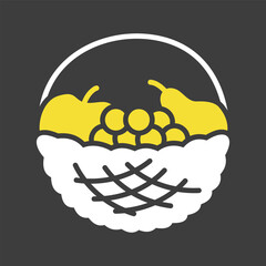 Autumn Fruit Basket Outline Vector Icon