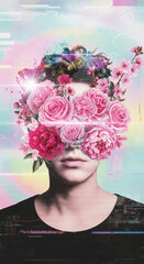 "Surreal Floral Face in Futuristic Cityscape" Generative AI