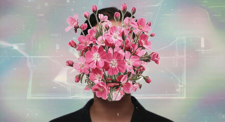 "Surreal Floral Face in Futuristic Cityscape" Generative AI