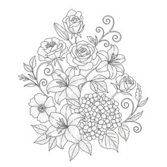 Floral arrangement outline for coloring page design  
