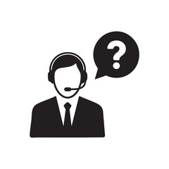 Customer Support Representative Icon with Headset and Question Mark