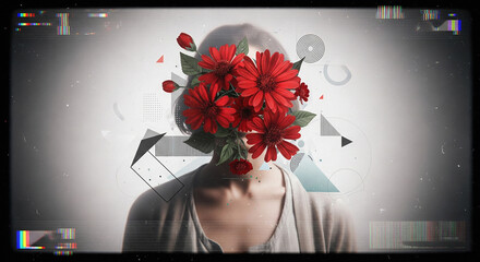 "Surreal Floral Face in Futuristic Cityscape" Generative AI