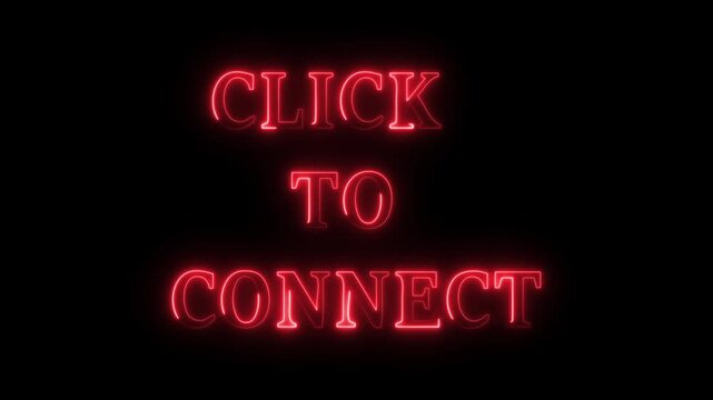 Abstract glowing Click to connect text Here Button with Click square animation with black background.