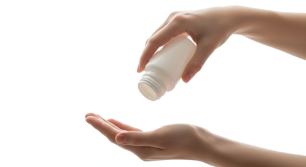 Pouring medicine pills into the hand on transparent background, png