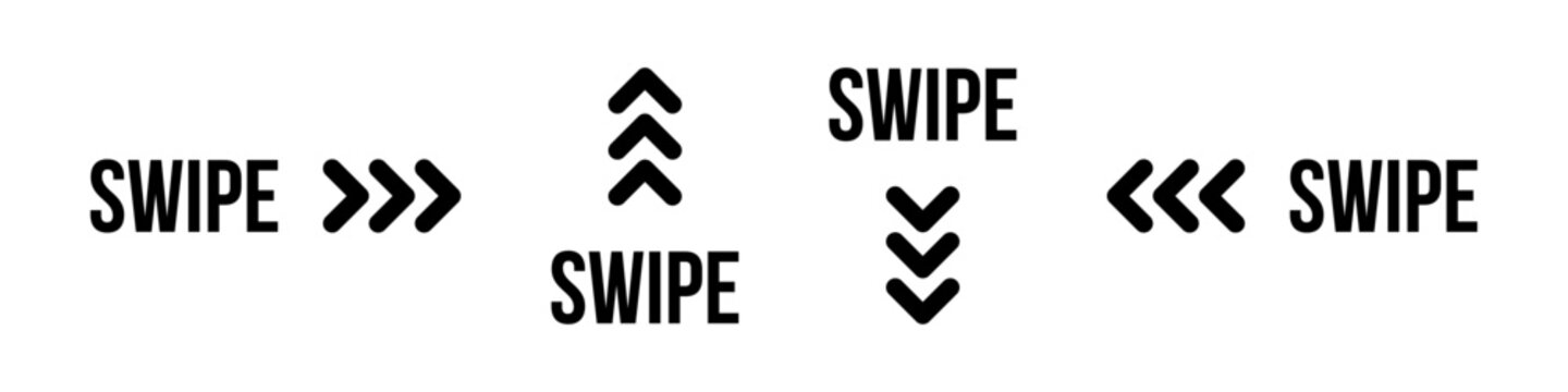 Set of SWIPE Direction Icons with Arrows Indicating Left, Right, Up, and Down Gestures for Touch Interfaces