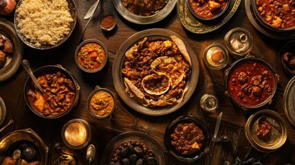 Ethiopian Injera served with various stews in a delicious meal