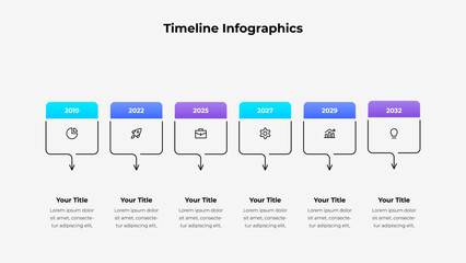 Clean timeline infographic featuring year badges. Ideal for presenting progress, milestones, and plans.