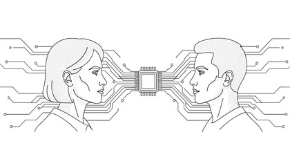 Brainstorming Genius: Man with Laptop Generating Multiple Ideas Connected by Circuits 