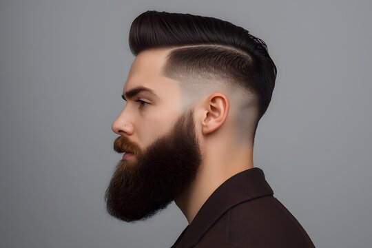 Profile of Man with Classic Pompadour Undercut and Long Beard