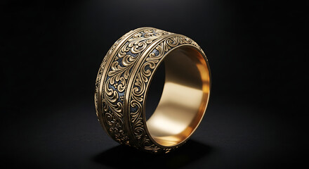 Exquisite Gold and Blue Enamel Men's Wedding Band: Ornate Filigree Design and Vintage-Inspired Luxury Ring