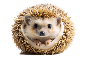 Cute hedgehog curled up isolated on transparent background