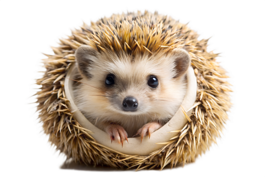 Cute hedgehog curled up isolated on transparent background