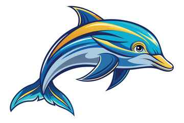 Obraz premium Cute Blue Dolphin Vector – Friendly Ocean Animal Cartoon Illustration