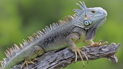 Fototapeta premium Green Iguana basking on a branch in natural habitat