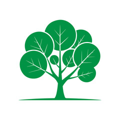 Obraz premium Minimal Green Tree Silhouette Icon on Transparent background