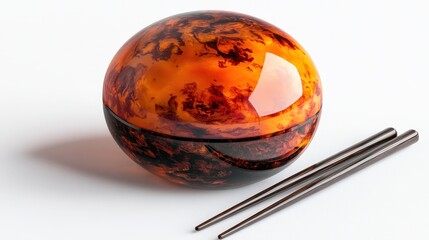 Korean Kimchi in a Dish with Chopsticks Beside it on White