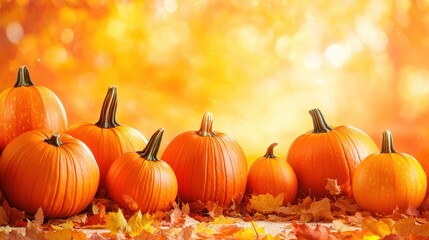 Pumpkins arranged in autumn with vibrant orange and gold colors
