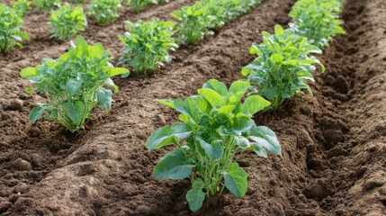 Potato plants growing in the field with vibrant green leaves