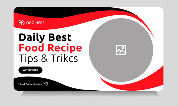Food recipe daily tips and tricks video cover banner design, delicious food recipe tips and tricks video cover banner design, editable vector eps 10 file format