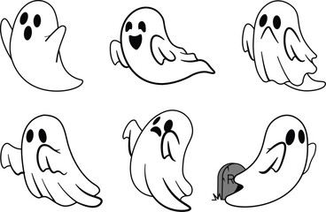 Cute Friendly Ghosts and Halloween Spooky Vector Set