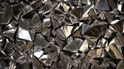 Shattered mirror pieces reflecting light and forming a geometric pattern