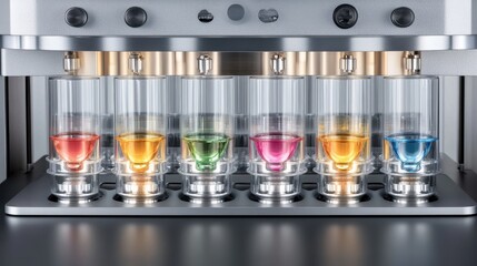 Spectroscopy machine analyzing colored solutions in cuvettes