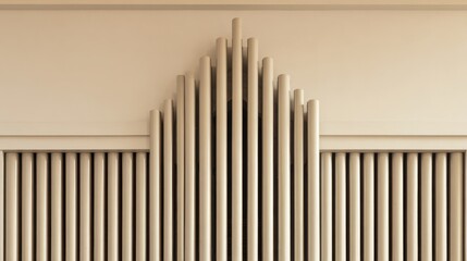 Obraz premium Minimal modern architectural structure with vertical tubes and clean geometric symmetry in neutral colors illuminated by soft light ideal for design, architecture and background