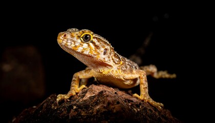 Fototapeta premium A small, colorful lizard perched on a dark rock
