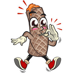 funny cute wafer stick biscuit mascot character blowing the whistle, cartoon vector illustration for dessert and bakery design, work of hand drawn