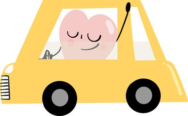 illustration of heart cute cartoon driving a yellow car vector