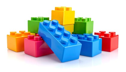 Obraz premium A vibrant pile of colorful plastic construction toy bricks