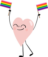illustration of heart cute cartoon hold the pride flag png file