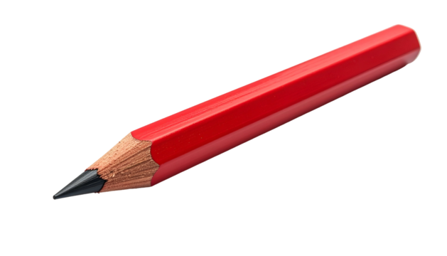 A close-up of a sharpened red pencil, isolated against a black background