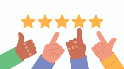 Fototapeta premium Diverse hands giving a five star rating and positive feedback
