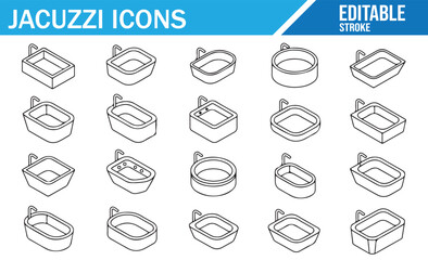 Modern Bathroom Tub Icons – Minimal Linear Jacuzzi Vector Pack