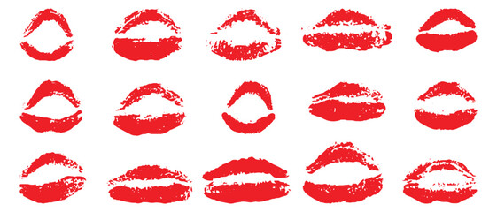 Vector art of collection of red lipstick kiss marks