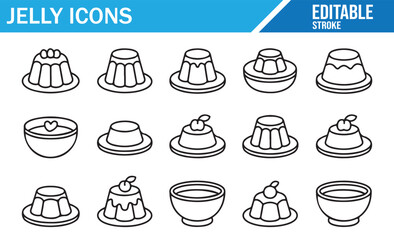 Editable Stroke Dessert Icons – Minimal Vector Jelly and Gelatin Set