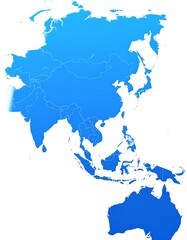Blue gradient-filled simplified map of Asia and Australia