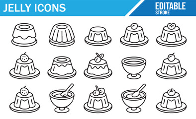 Minimal Line Icons of Jelly Desserts – Editable Vector Food Collection