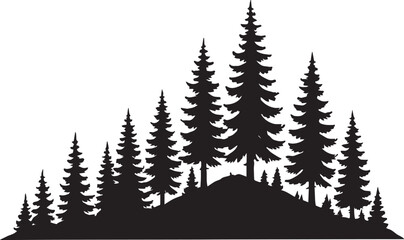 "Coniferous Tree Silhouette on Hill – Minimal Forest Landscape Vector"
