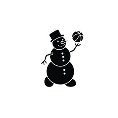 Black silhouette snowman wearing top hat juggling basketball