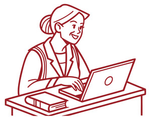 Smiling woman working on a laptop at her desk