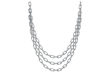 Multilayer Silver Chains Isolated On White Background, Antique Jewelry Vector Illustration.	