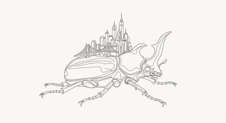 Surreal beetle cityscape vector illustration stunning scalable graphic art download