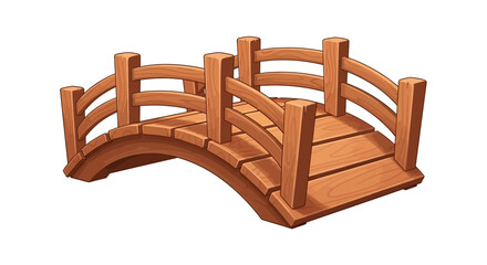 Charming Wooden Garden Arch Bridge with Rustic Railings - Isolated on White