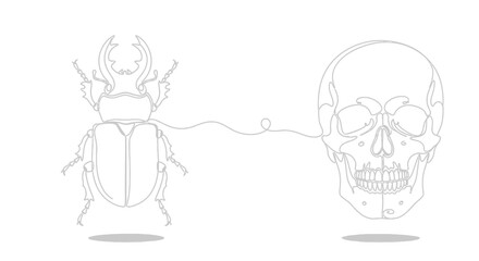 Obraz premium Surreal vector illustration of a scarab beetle connected to a human skull