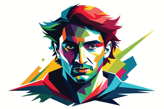 Colorful WPAP Portrait of a Man &ndash; Modern Pop Art Style Illustration