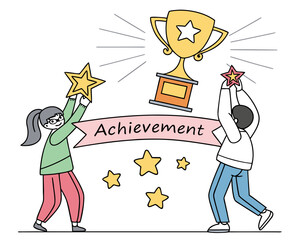 Cartoon illustration of people celebrating achievement