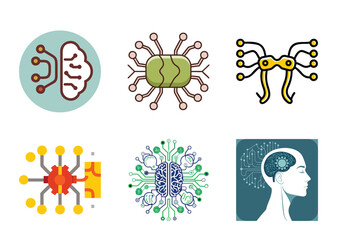 Minimal Flat Icon of Robotic Synapse - AI Neural Network Connection